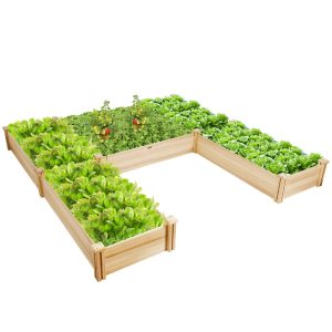Gymax Raised Garden Bed Wooden Garden Box Planter Container U-Shaped Bed 92.5x95x11in - MadeInUSA