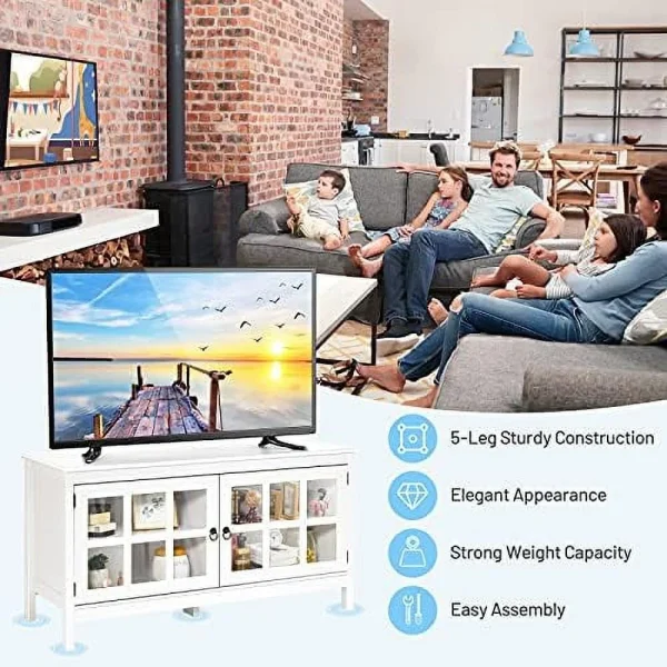 NLTBONNIE TV Stand Cabinet  Modern Wood Large Wide Entertainment Center for TV up to 50"  Living Room Media Console Cabinet Stand with 2 Doors (White) - MadeInUSA - Image 9