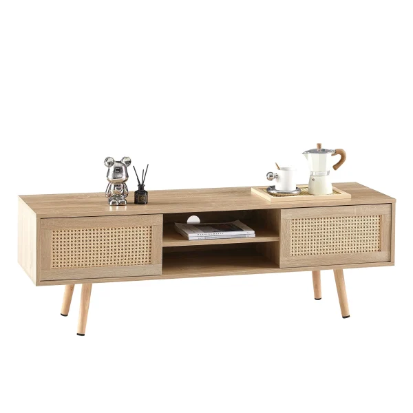Rattan TV Stand with Storage - Natural - MadeInUSA - Image 4