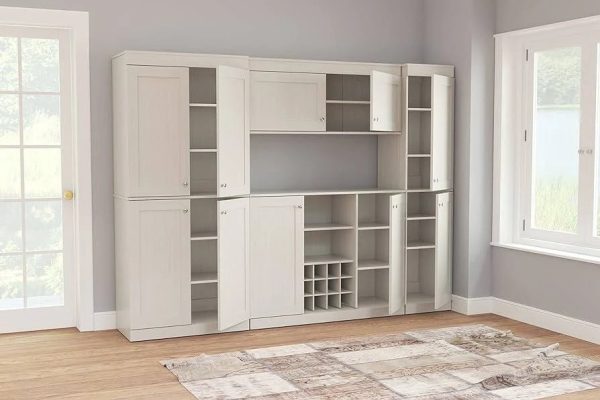 Inval Shaker-Style 4-Piece 95"W Buffet Storage Cabinet System, Washed Oak - MadeInUSA - Image 9