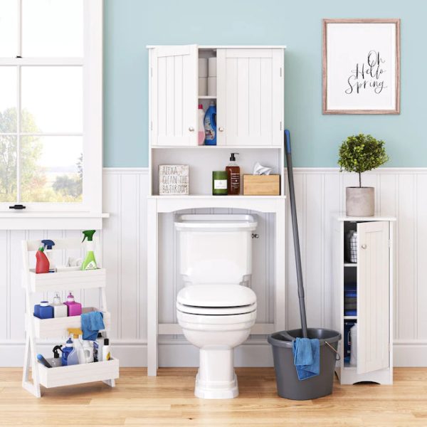 RiverRidge Ashland 27.44in W x 64.88in H x 7.81in D White OvertheToilet Storage - MadeInUSA - Image 4