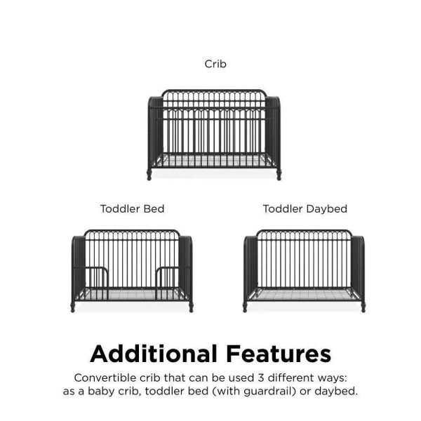 Little Seeds Raven Metal 3-in-1 Convertible Nursery Crib, Black - MadeInUSA - Image 11