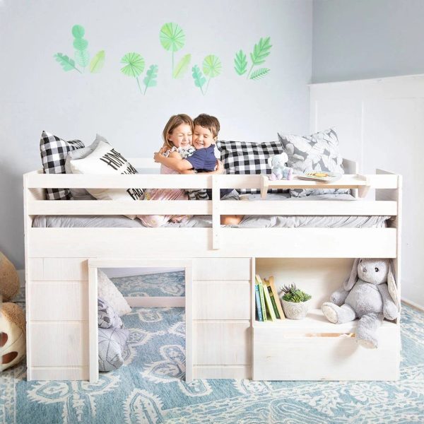 Max & Lily Modern Farmhouse Low Loft Bed, Twin Bed Frame for Kids with 1 Drawer, White Wash - MadeInUSA - Image 4
