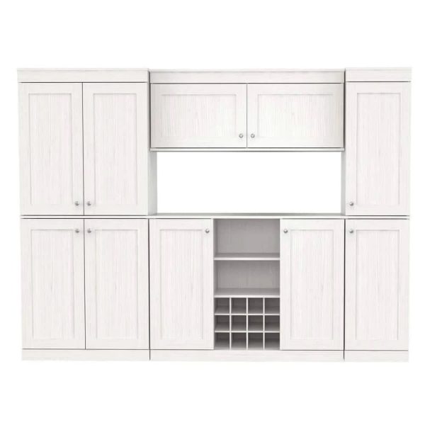 Inval Shaker-Style 4-Piece 95"W Buffet Storage Cabinet System, Washed Oak - MadeInUSA