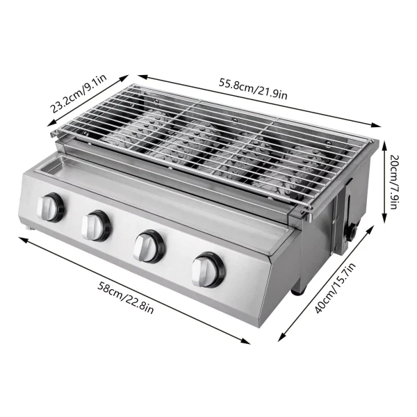 ZhdnBhnos 4-Burner BBQ Propane Gas Grill Stainless Steel Outdoor Camping Picnic Roast Smokeless Grill Portable Barbecue Griddle - MadeInUSA - Image 4
