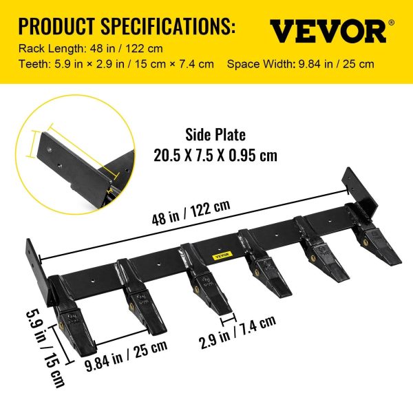 VEVOR Bucket Tooth Bar 48'' Inside Bucket Width Tractor Bucket Teeth 9.84'' Teeth Space Tooth Bar for Loader Bucket 23TF Bolt on Tooth Bucket - MadeInUSA - Image 8