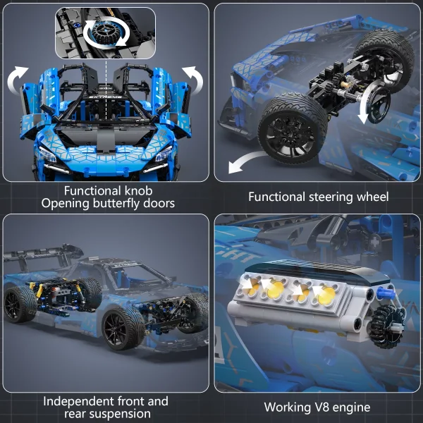 CaDA® Speed Series Model Car Building Set C63003W Blue Knight (2088 Pieces) Can Be Converted into a RC Car for Kids - MadeInUSA - Image 9