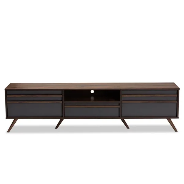 Bowery Hill Wood 60"TV Stand Console Entertainment Center in Gray and Walnut - MadeInUSA - Image 3