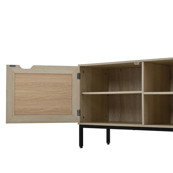 Rustic Farmhouse Rattan TV Stand, 65 Console Table, 2-Door Entertainment Center - MadeInUSA - Image 5