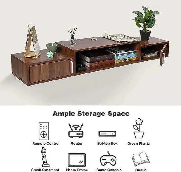 ZWNLKQG Floating TV Stand with Power Outlet  59u201D Wall-Mounted Floating TV  for Under TV  Entertainment Center Modern Media Console with LED Lights for Living Room  Home  Office - MadeInUSA - Image 6