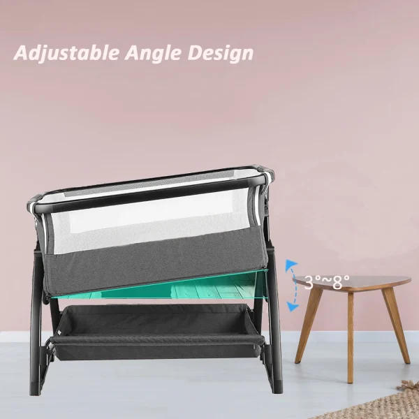 Adnoom Baby Bassinet Bedside Sleeper, Baby Bed to Babies Cradle, Adjustable 7-Level Height Portable Bed for Newborn/ Infant/ Baby Boy/ Baby Girl (Light Gray) - MadeInUSA - Image 3