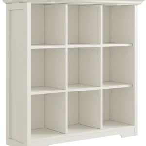 QINBI Wooden Cube Shelf Bookcase - Modern 3 Tiers Floorstanding Open Bookshelf with Base for Home and Office, 9 Cubes Storage Cabinet, Warm White - MadeInUSA
