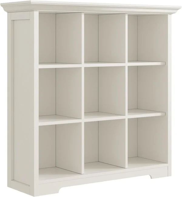 QINBI Wooden Cube Shelf Bookcase - Modern 3 Tiers Floorstanding Open Bookshelf with Base for Home and Office, 9 Cubes Storage Cabinet, Warm White - MadeInUSA