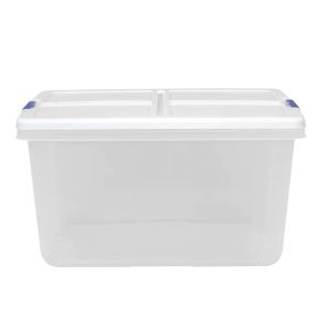 Hefty Medium 16.5Gallon 66Quart Clear Storage Container with White Lid Weatherproof Tote with Latching Lid - MadeInUSA