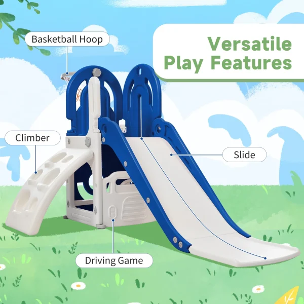 Toddler Slide and Climb Set, 4 in 1 Kids Climber Slide with Basketball Hoop and Storage Space, Freestanding Combination Slide with Armrest for Children Teens Boys Girls - MadeInUSA - Image 11
