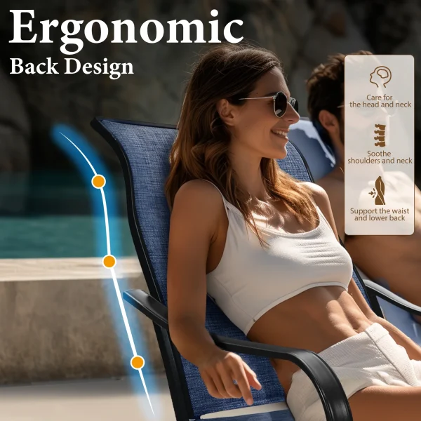 MF Studio Set of 2 Outdoor Patio Swivel Dining Chairs with Breathable Textilene Seat, Black & Blue - MadeInUSA - Image 8