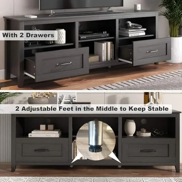 Black 70 in TV Stand for TVs up to 80", Large Classcial TV Cabinet, Modern Entertainment Center with Drawers for 55 65 70 75 inch TV Stand, Wood Cabinet Media Console for Living Room, Bedroom - MadeInUSA - Image 6
