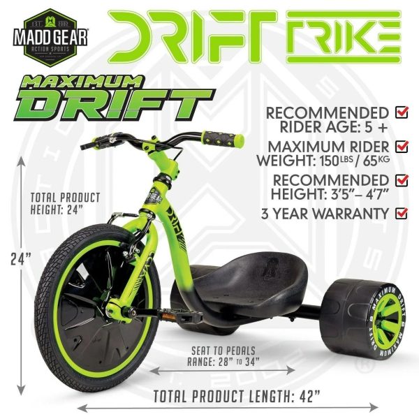 Madd Gear Adjustable Mini Drift Trike, Green/Black - MadeInUSA - Image 4