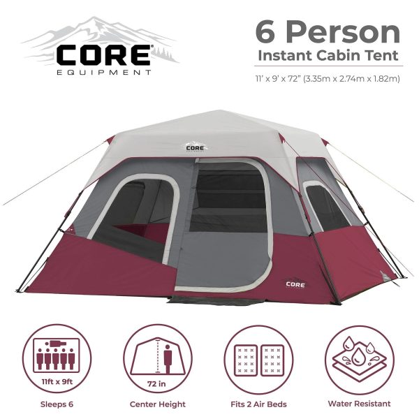 Core Instant Cabin 11 x 9 Foot 6 Person Cabin Tent with Air Vents and - MadeInUSA - Image 5