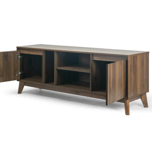 Glamour Home Anshu 56"Wood TV Stand with 2 Cabinets and Open Shelves in Walnut - MadeInUSA - Image 3