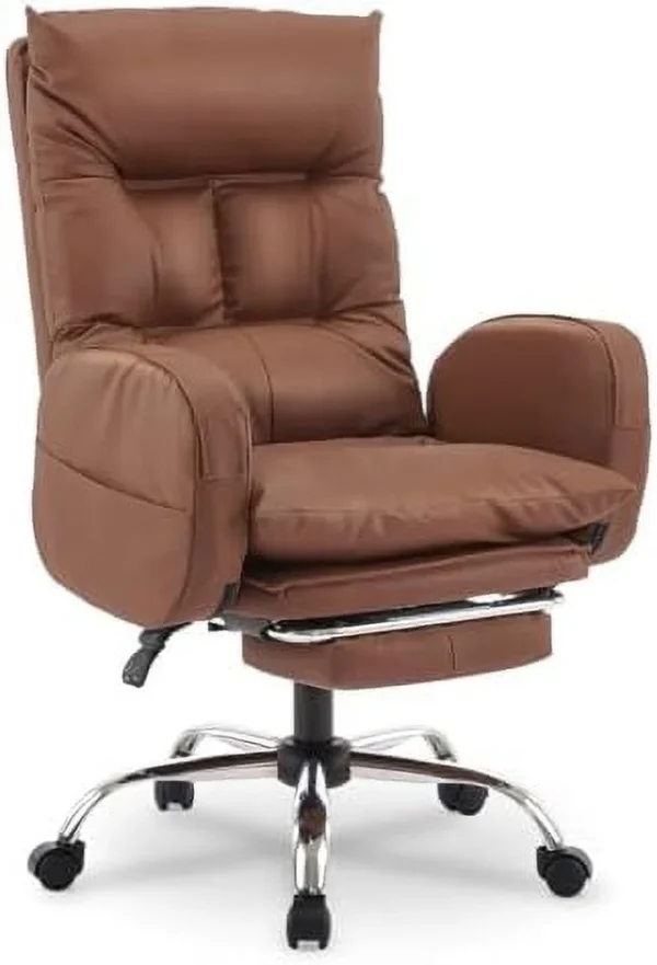 GEROBOOM Home Office Chair with Footrest  High-Back PU Leather Computer Desk Chair  Executive Rolling Swivel Chairs with Leg  and Double Thick Cushion  White Office Chair (Cream White) - MadeInUSA - Image 8