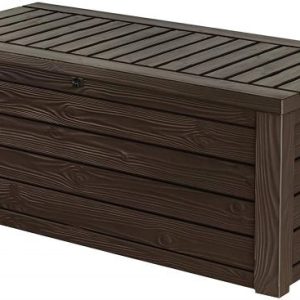 Keter Westwood 150 Gallon Resin Large Deck Box Organization and Storage for Patio Furniture, Outdoor Cushions, Garden Tools and Pool Toys, Brown - MadeInUSA