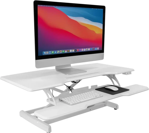 YiSHOP Electric Standing Desk Converter with 38"Tabletop, Height Adjustable Sit Stand Desk Riser, Motorized Desk Riser with Keyboard Tray and Device Slot, Fits Monitor & Laptop, Black - MadeInUSA - Image 8