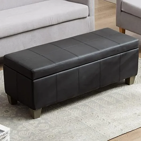 ZWNLKQG Ottoman Premium Leather Bench with Lift-up Lid Safety Hinge Multi-Functional  Space for Bedroom and Living Room  Black - MadeInUSA - Image 6