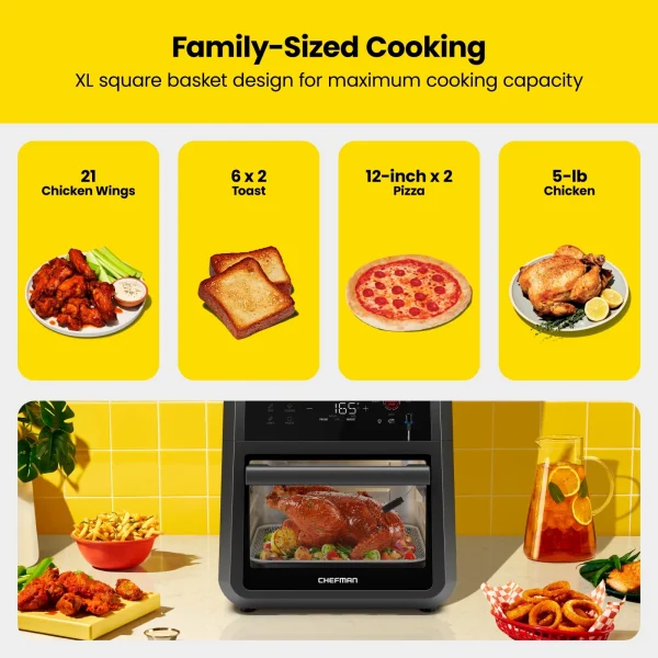 Chefman ExacTemp 12 Quart 5-in-1 Air Fryer with Integrated Smart Thermometer, 28 Presets - Black, New - MadeInUSA - Image 6