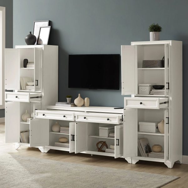 Crosley Furniture Tara 3PC Entertainment Set Distressed White - Sideboard & 2 Pantries - MadeInUSA - Image 8