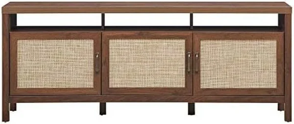 TQNLKGZ Mid-Century Modern TV Stand   Style TV Entertainment Center  TV Console Table w/3 Rattan Doors  Open   Interior Adjustable  Shelves  for TVs up to 65 Inches  Grey Oak - MadeInUSA - Image 6