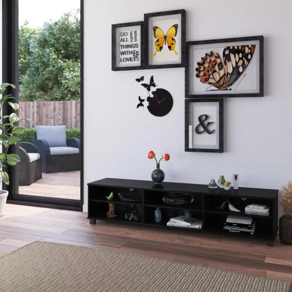 CorLiving Hollywood 3-Shelf Engineered Wood TV Stand for TVs up to 85"in Black - MadeInUSA - Image 5