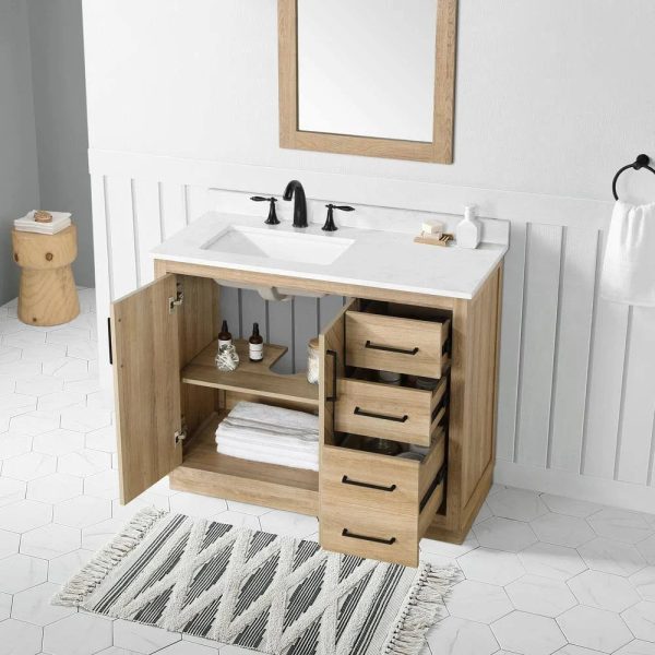 Glacier Bay Huckleberry 42 in. W x 19 in. D x 34 in. H Single Sink Bath Vanity in Weathered Tan with White Engineered Marble Top - MadeInUSA - Image 8