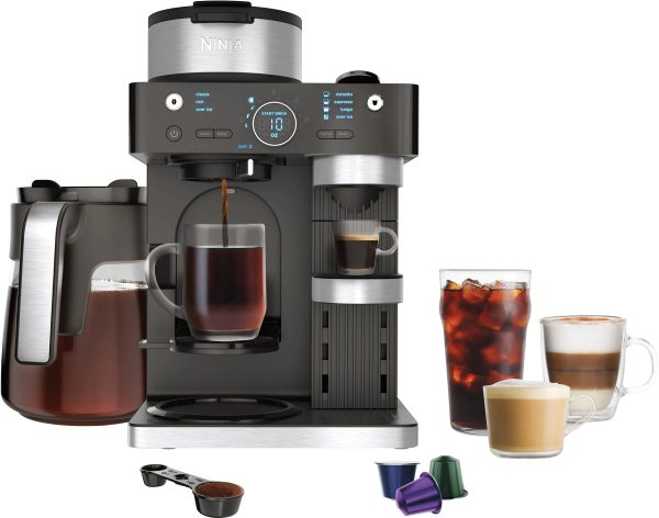 Ninja CFN602 Espresso & Coffee Barista System, Single-Serve Coffee & Nespresso Capsule Compatible, 12-Cup Carafe, Built-In Frother, Black - MadeInUSA