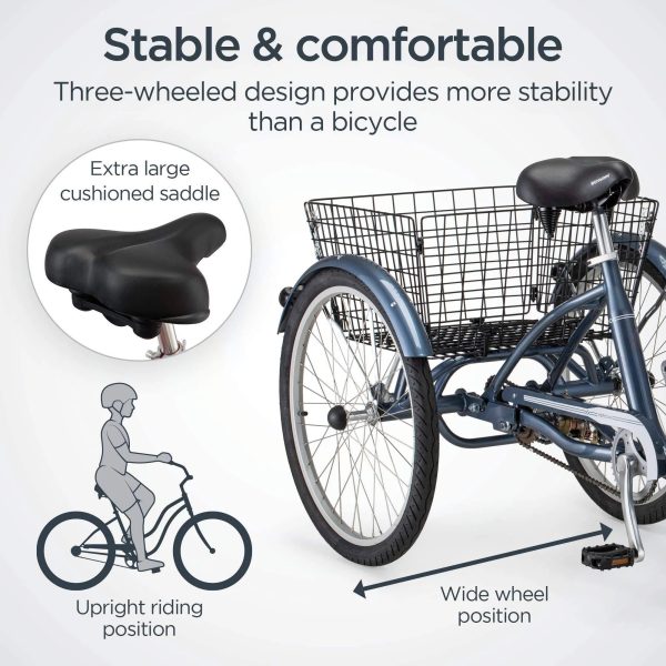 Schwinn Meridian Adult Tricycle, Blue, 24" - MadeInUSA - Image 11