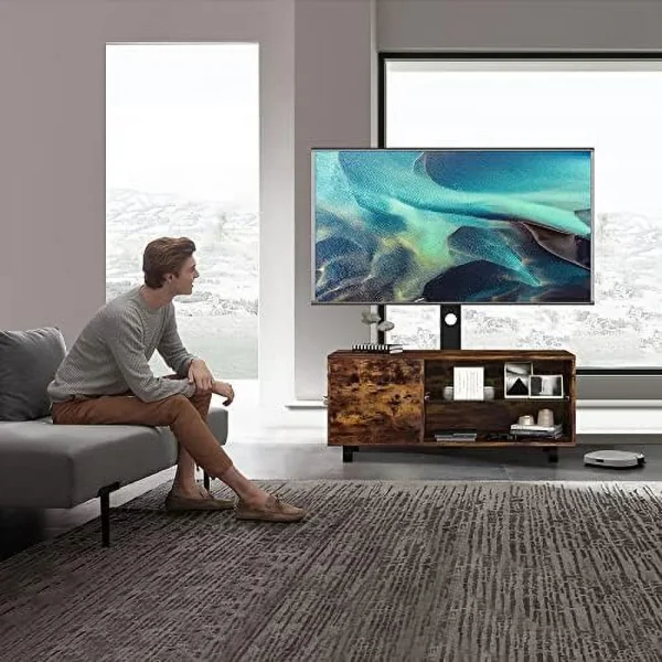 FDIGLUL Modern TV Stand for TVs up to 65 Inch with Single Door  Entertainment Center with Glass    TV Console with  Cabinet for Living Room  Rustic Brown - MadeInUSA - Image 2