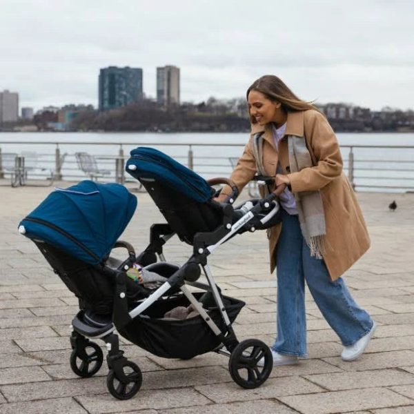 Mockingbird Single-to-Double Stroller 2.0 in Black/Watercolor Canopy/Penny Leather - MadeInUSA - Image 4
