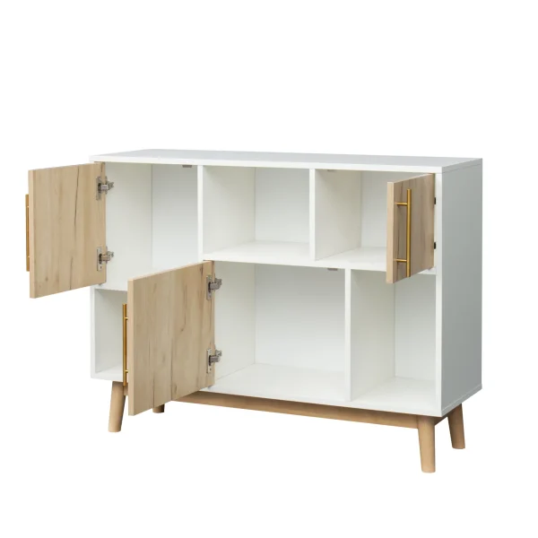 LANTRO JS Multi-purpose storage cabinet with display stand and door, entrance channel, modern buffet or kitchen sideboard, TV cabinet, white and oak - MadeInUSA - Image 7