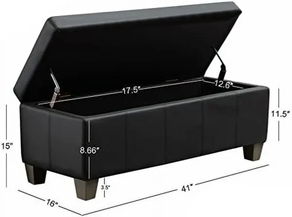 ZWNLKQG Ottoman Premium Leather Bench with Lift-up Lid Safety Hinge Multi-Functional  Space for Bedroom and Living Room  Black - MadeInUSA - Image 3