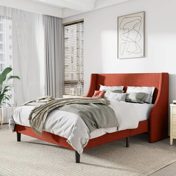 Bowdoin Upholstered Wingback Platform Bed Mercury Row Size: Queen, Color: Burnt Orange - MadeInUSA - Image 3