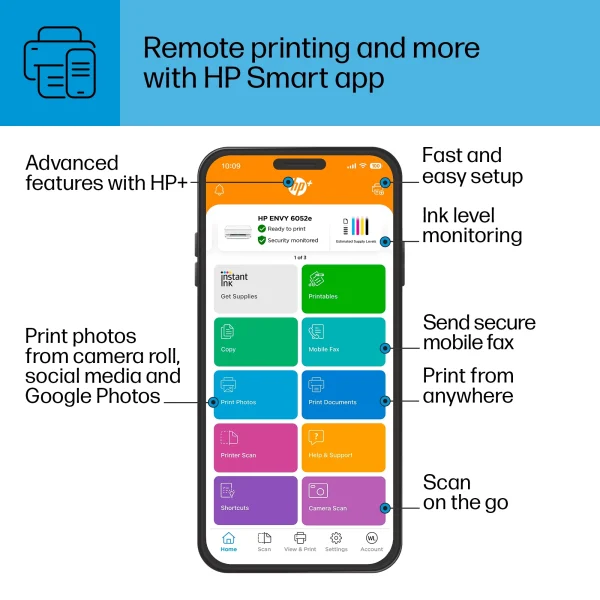 HP ENVY 6052e All-in-One Wireless Color Inkjet Photo Printer with 3 Months Instant Ink Incl with HP+ - MadeInUSA - Image 10
