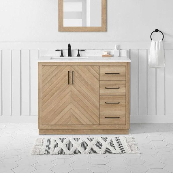 Glacier Bay Huckleberry 42 in. W x 19 in. D x 34 in. H Single Sink Bath Vanity in Weathered Tan with White Engineered Marble Top - MadeInUSA