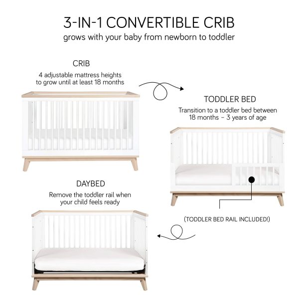Babyletto - Scoot 3-in-1 Convertible Crib with Toddler Bed Conversion Kit White / Washed Natural - MadeInUSA - Image 10