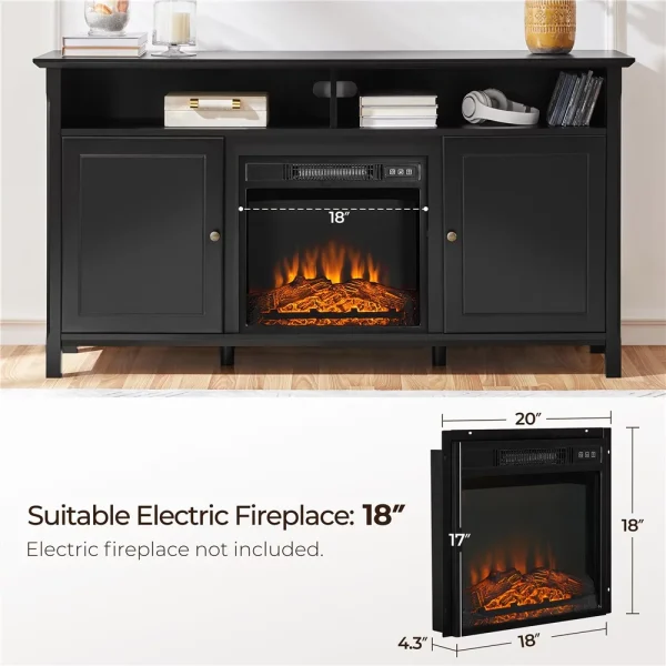 Topeakmart 58in Modern MDF TV Stand with Seperated Shelf & 6 Compartments for TVs up to 65in, Black - MadeInUSA - Image 6
