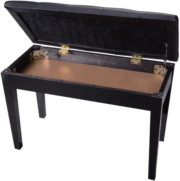 Black Leather Padded Ebony Polish Concert Duet Piano Keyboard Bench Book Storage - MadeInUSA - Image 3