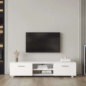 White TV Stand For 70"Television Stands Media Console Entertainment Center TV Table 2 Storage Cabinets With Open Shelves For Living Room Bedroom - MadeInUSA