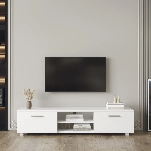 White TV Stand For 70"Television Stands Media Console Entertainment Center TV Table 2 Storage Cabinets With Open Shelves For Living Room Bedroom - MadeInUSA