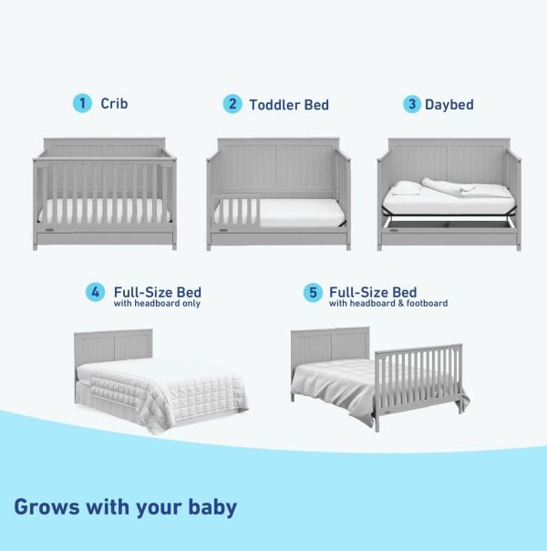 Graco Hadley 4-in-1 Convertible Crib with Drawer - Pebble Gray - MadeInUSA - Image 10