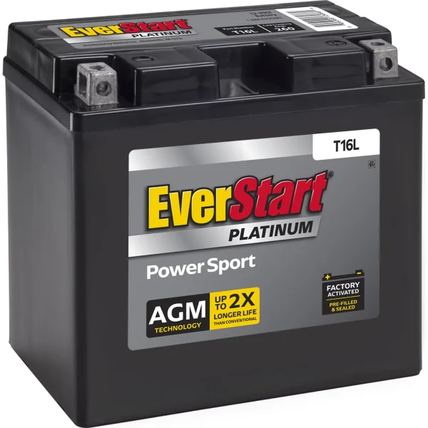 EverStart Premium AGM Power Sport Battery, Group Size T16L 12 Volt, 260 CCA - MadeInUSA