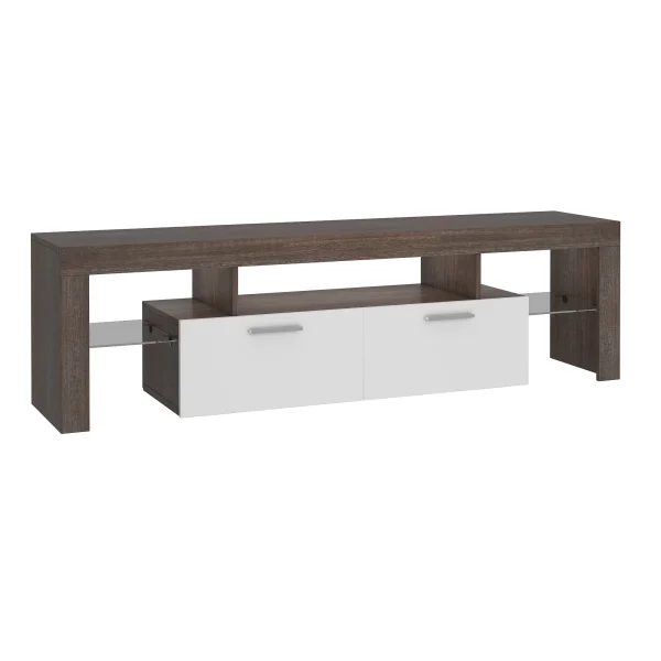Modern TV Stand for 50 55 65 70 inch TV with 16 Color LED Lights, Brown & White - MadeInUSA - Image 5